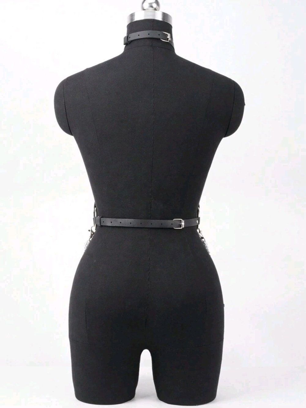 Gothic Faux Leather Harness with Silver Chains - Picture 3 of 8